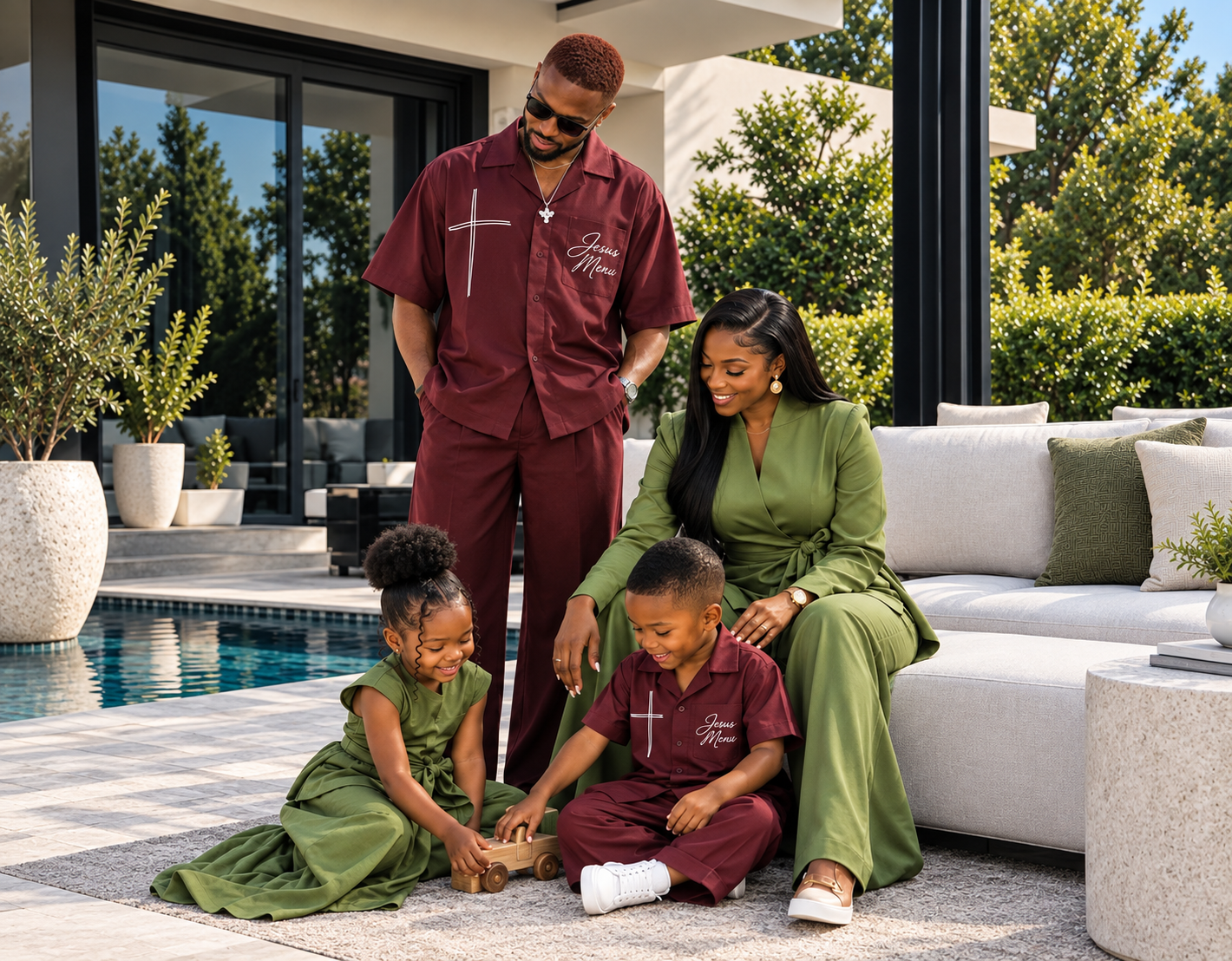 Famille JEMER en tenues assorties
